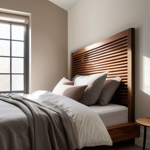 Mid-Century Slatted Wood Headboard in Walnut.