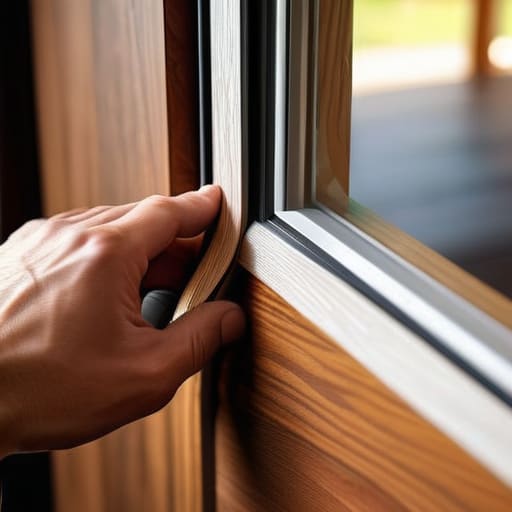 Man weatherstripping a door to stop drafts.
