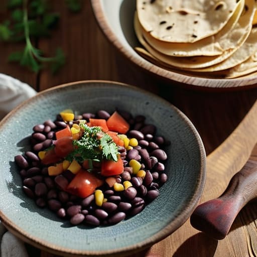 Pantry-Staple Black Bean Tacos with salsa.