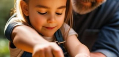 Family learning how to build a birdhouse.