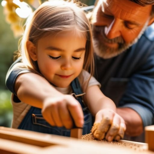 Family learning how to build a birdhouse.