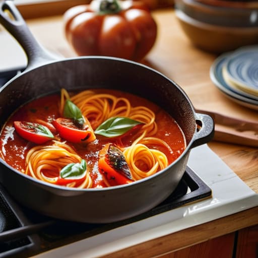 Cooking pasta using One-Pot Pasta Logic.