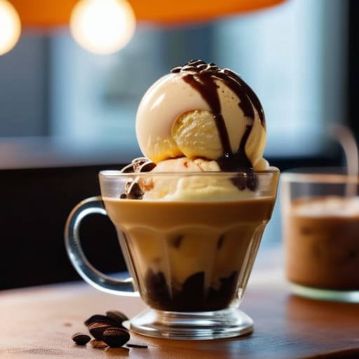Vanilla bean Salted Caramel Affogato dessert.